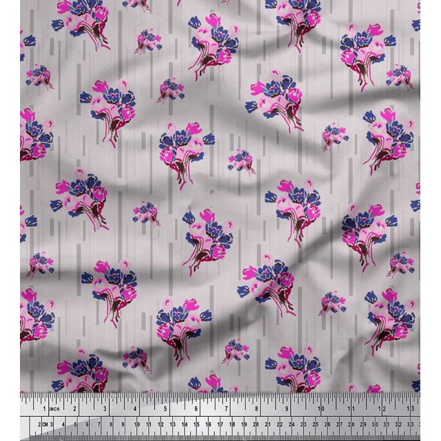 Soimoi Rayon Fabric Flower Artistic Printed Craft Fabric by The Yard 42 Inch Wide