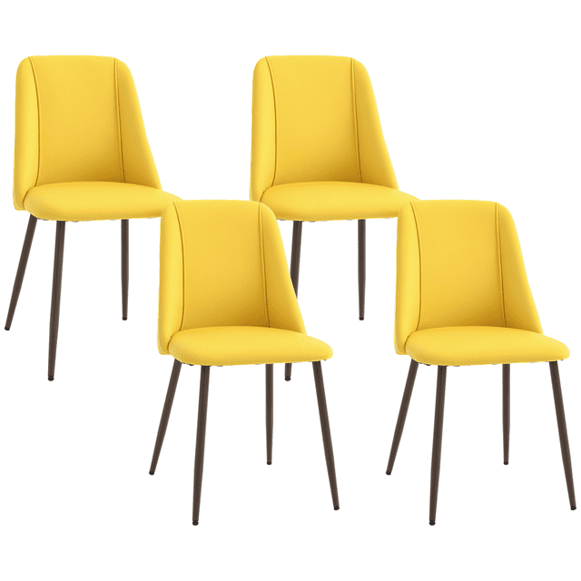 HOMCOM Dining Chairs Set of 4, Velvet Accent Chair, Yellow