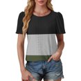 thumbnail image 4 of Plebaso Hauts pour Femmes Chemises à Oeillets à Blocs de Couleur Manches Courtes T-Shirts Amples Décontractés Col Rond Blouses Tendance, 4 of 6
