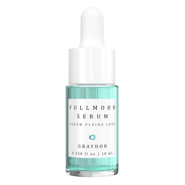 Graydon Soins de la Peau Sérum Pleine Lune Mini dans une Bouteille en Verre Transparent avec Liquide Bleu Pâle et Bouchon Compte-Gouttes Blanc, un Sérum facial à Base d'Eau avec alternative Naturelle au Rétinol Qui Réduit les Ridules et Revitalise la Peau, Format 10 ml.