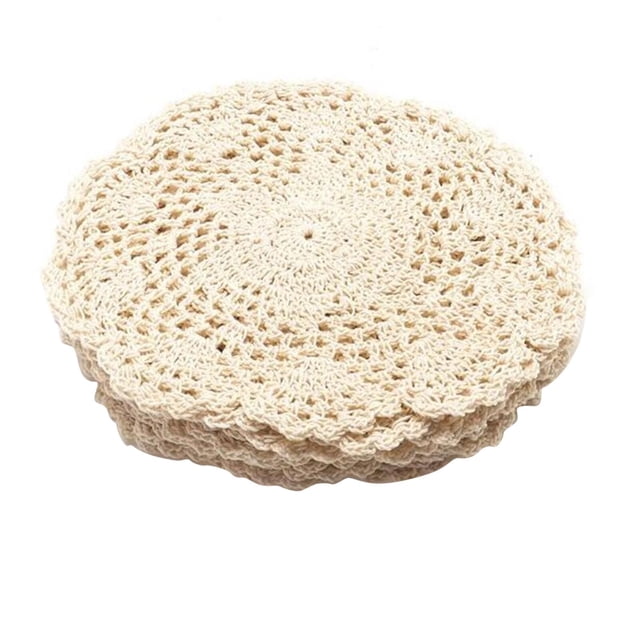 Doilies 12Pcs 8 Inch Doilies Crochet Round Lace Doily Handmade Placemats Cotton Crocheted Beige