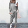 thumbnail image 3 of Mrat Womens Sets 2 Piece Outfits 2 Piece Jogging Sets Solid Polyester Long Sleeve Sweatsuits Sets Two Piece Track Suits Drawstring High Waist Pants Set Comfy Outfits N-Gray M, 3 of 5
