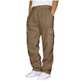 thumbnail image 1 of RXIRUCGD Men Casual Trousers High Waist Drawstring With Multi-Pockets Long Pants, Coffee, Size: S, 1 of 5