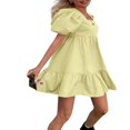 thumbnail image 2 of Femmes Robe Décontractée Couleur Unie Polyester Manches Courtes Col Carré Style Ourlet Volanté Mini Robes Jaune M, 2 of 5
