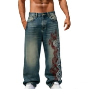Men's Denim Jeans with Embroidered Design for Everyday Casual Wear Relaxed Fit and Distinctive Streetwear Style
