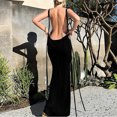 thumbnail image 3 of Birdeem Robe Longue d'Été pour Femme, Couleur Unie, Mode, Aguichant, Dos Ouvert, à Lacets, Style Élégant, Soutien-Gorge, Robe à Encolure Suspendue, 3 of 10