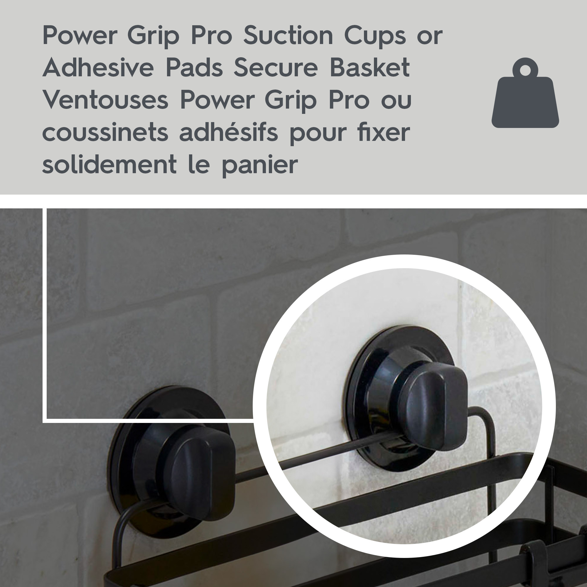 Panier de rangement de douche Better Homes & Gardens à fixation adhésive ou à ventouse, noir mat