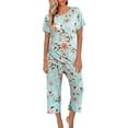 thumbnail image 1 of WTXUE Ensembles Lounge Ensembles de Pyjama Pyjamas pour Femmes Hauts Pantalons Capri Imprimé avec Poches Ensemble de Pyjama 2 Pcs L, 1 of 7