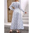 thumbnail image 4 of Robe Longue Évasée à Imprimé Floral pour Femme, Col en V, Manches Longues, Décontractée, Portefeuille, Automne, Plage, Évasée, Blanche, G, 4 of 9