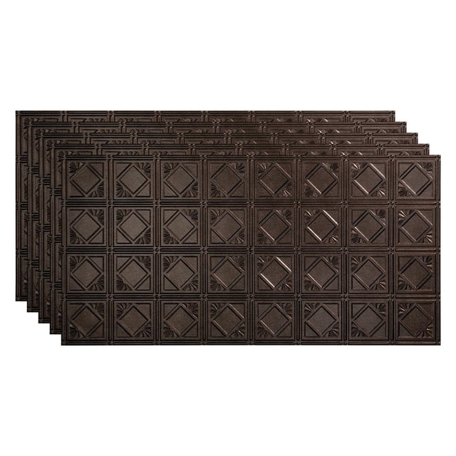 Fasade Traditional 4 Vinyl 2ft x 4ft Glue Up Ceiling Panel Smoked Pewter 5 Pack