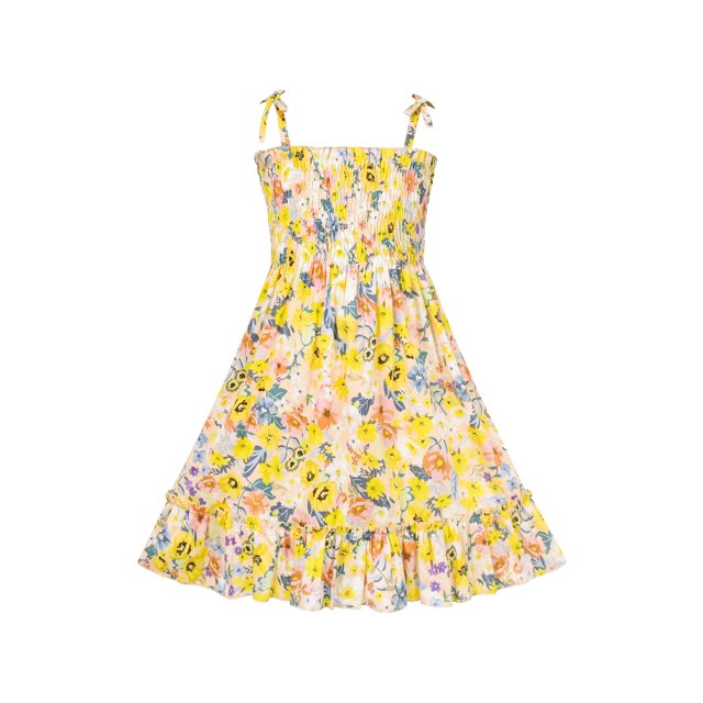 Girls Dress Yellow Flower Smocked Halter Tank Sundress 2-3 Years