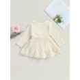 thumbnail image 4 of Honganda Bébé Filles Robe Romper, Manches Longues Fleur Noeud Tulle Patchwork Vêtements de Combinaison, 4 of 9
