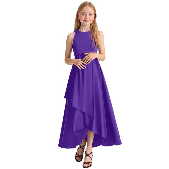 Robe Enfant Fille Robes Formelles Robe de Soirée Récital Performance Concours Élégant Sans Manches Robes Filles Violet 11 Ans-12 Ans