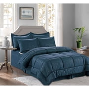 8-Piece Bed-In-A-Bag Comforter - Silky Soft Bamboo Design Comforter ,Bed Sheet Set ,With Double Sided Storage Pockets, Full/Queen, Navy