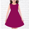thumbnail image 2 of vdgthytj Girls Summer Midi Dresses Round Neck Solid Color Sundress Sleeveless A-Line Flowy Knee Length Dress, 2 of 3