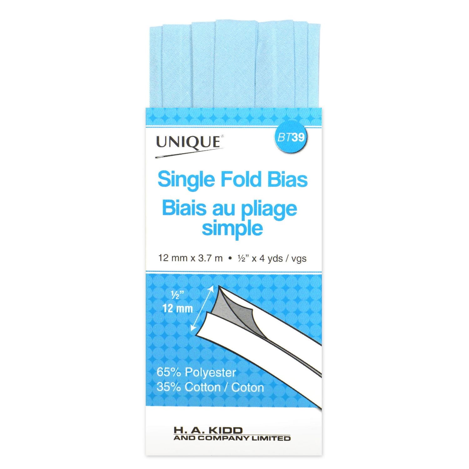 Unique Single Fold Bias Tape, bleu, 3.7 m (4.05 yd)
