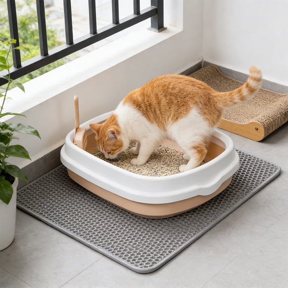 Dvkptbk Cat Litter Box with High Sides, Splashs Proof Designs, Open Top Cat Litter Pan Include Scoop Easy Cleaning
