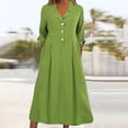thumbnail image 2 of Pisexur Robes d'Automne pour Femmes 2024 Col Rabattu Manches 1/2 Robe Maxi Mode Élégante Couleur Unie Robes de Retour à la Maison Décontractées Fluides Col en V Boutonnée Robe de Cocktail, 2 of 6