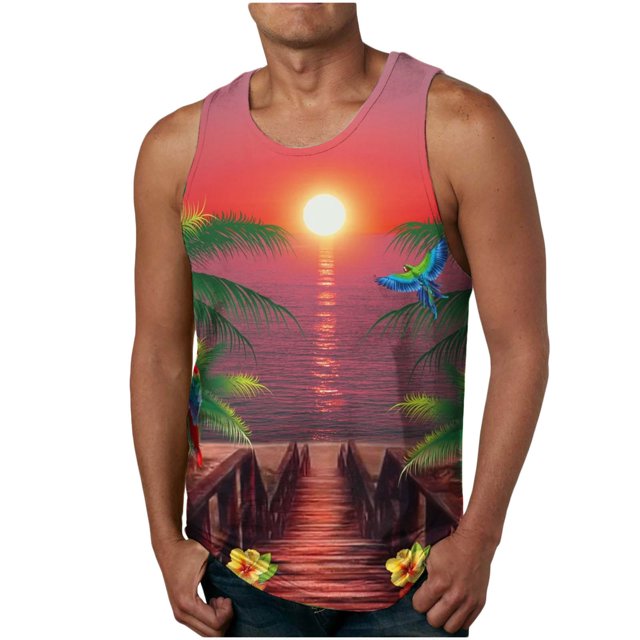 Birdeem Nouveau Débardeur Décontracté Mode Homme Été Floral Hawaïen Imprimé Sport Col Rond