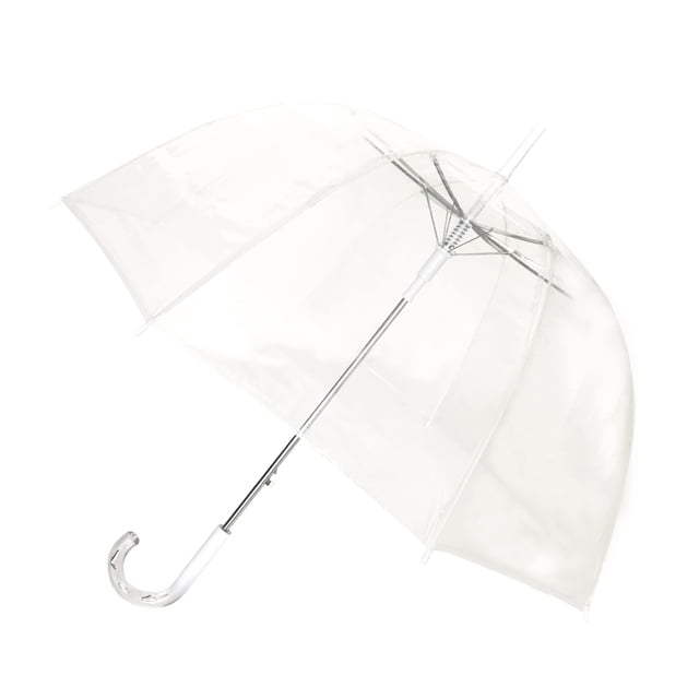SMATI Paris - Ladys Clear Birdcage Umbrella with white border - Transparent; Windproof; Auto open; Crystal style handle; French design; Dome shape umbrella