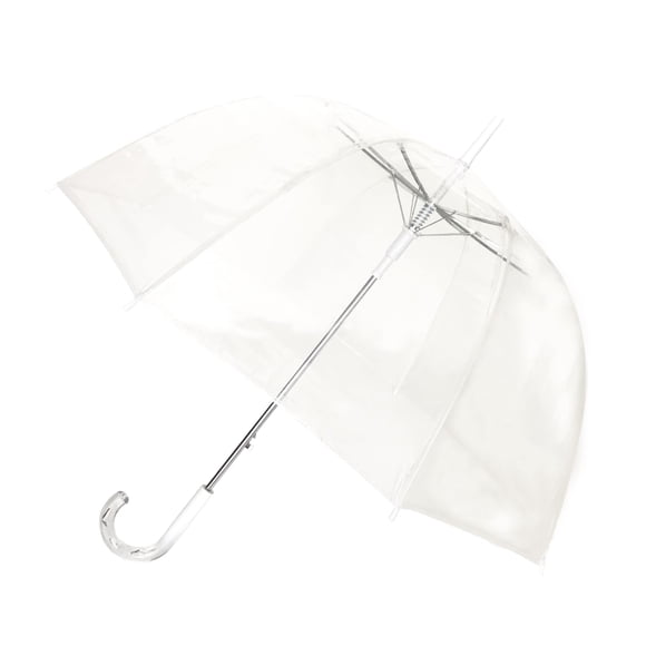 SMATI Paris - Ladys Clear Birdcage Umbrella with white border - Transparent; Windproof; Auto open; Crystal style handle; French design; Dome shape umbrella