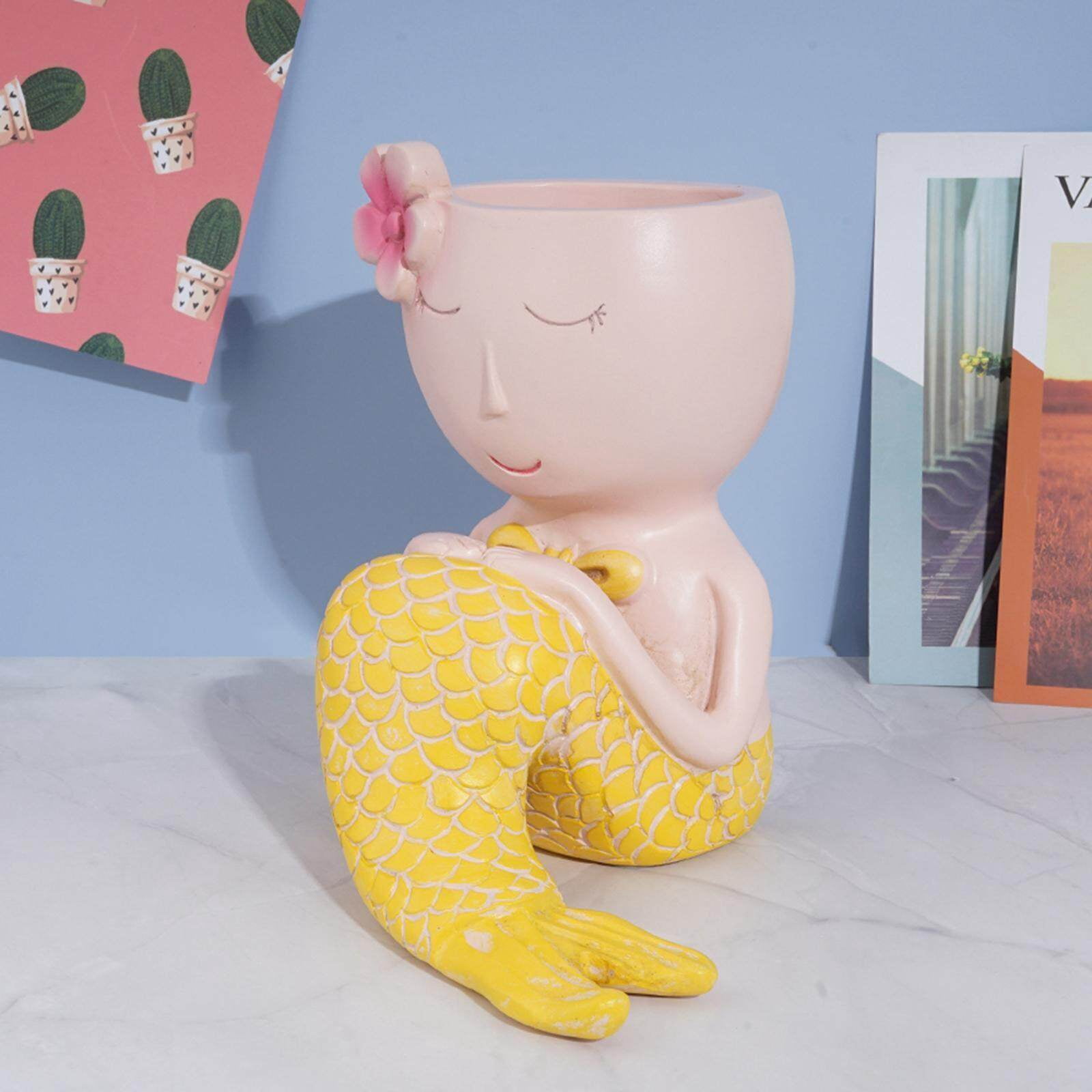 Succulent Planter with Drainage Mermaid Pot Plant Planter Drainage Mermaid Small Plant with Small Plant Decor Desktop Tabletop Pot Flower Pot Yellow