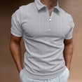 thumbnail image 2 of Homme Décontracté Uni Col Rabattu Chandail à Rayures Haute Élasticité Blouse à Manches Courtes Extensible Chandails Moulants pour Homme, Gris, TG, 2 of 8