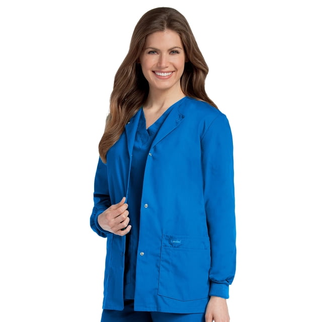 Landau Essentials Women's Classic Relaxed Fit 4 Pocket Crew Neck Scrub Jacket
