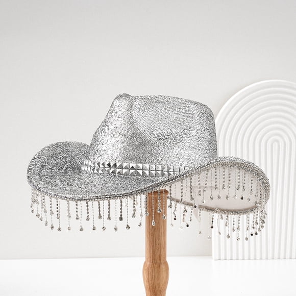 Men's And Women's Hats With Sequins And Pendants Tassels Fashionable Cowboy Hats Music And Dance Elegant Hats cowboy hat cowboys gifts for women Silver