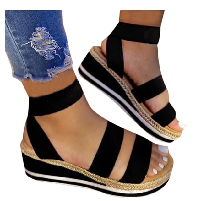 Sandales pour Femmes à Plateforme à Bride d'Orteil Élastiques Confortables à Talon Compensé Ouvert pour le Style Estival des Femmes
