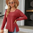 thumbnail image 4 of Timegard Hauts pour Femmes Col Carré Bouton Manches Longues Fendu Tee Confortable Automne Chic Décontracté Ample Blouse, 4 of 8