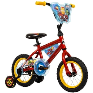 Huffy 12-inch Iron Man and His Amazing Friends Bike for Kids with Training Wheels, Red