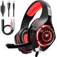 thumbnail image 1 of Gaming Headset for PS4 PS5 Xbox One Switch PC with Noise Canceling Mic, Deep Bass Stereo Sound… (Black Red), 1 of 5