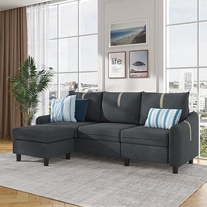 Jarenie 80" Convertible Sectional Sofa, 3-Seat L Shaped Couch with Ottoman, Modern Linen Upholstered Sofa Couches for Living Room, Apartment and Small Spaces (Dark Grey)