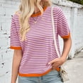 thumbnail image 2 of Fgnfyis un T-Shirt Tricoté à Manches Courtes et Col Rond avec un Design à Blocs de Couleur Rayés pour Femmes Hauts d'Été pour Femmes Violet P, 2 of 6