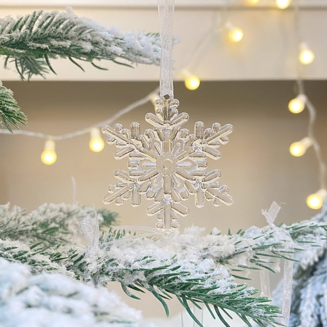 mtvxesu Transparent Acrylic Snowflake Pentacle Star Pendant Christmas Tree Ornament for Holiday Decorations, 3-Piece Set, Multiple Sizes
