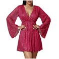 thumbnail image 2 of UPPADA Robe de Cocktail pour Femmes avec Paillettes Robe de Fête Décolleté en V Profond Robe à Manches Longues Ourlet Fluide Robe Portefeuille Robe Trapèze Aubaines Alin 2024 Ados, 2 of 7
