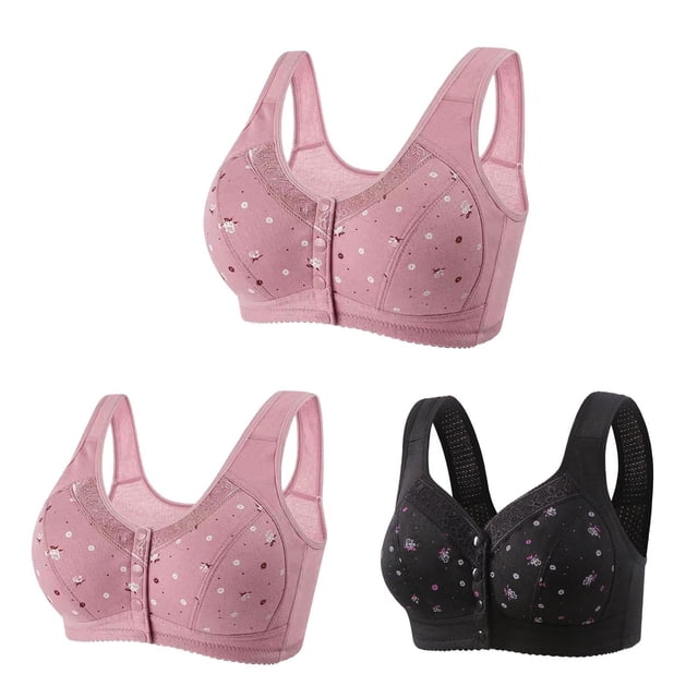 Bigersell Bras for Senior Women 3pcs Nursing Bra Style R-56 Breathable Lace Bras Pack R-56-khaki