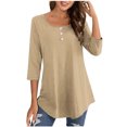 thumbnail image 1 of FAIWAD Oversized Tshirts for Women 3/4 Sleeve Button Decor Tops Cute Round Neck Basic Business Tees Blouses, 1 of 4