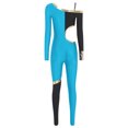 thumbnail image 4 of Raenseen Womens' Long Sleeve Unitard Gymnastics Ballet Dance Bodysuit Metallic Color Block Jumpsuit Blue XL, 4 of 5