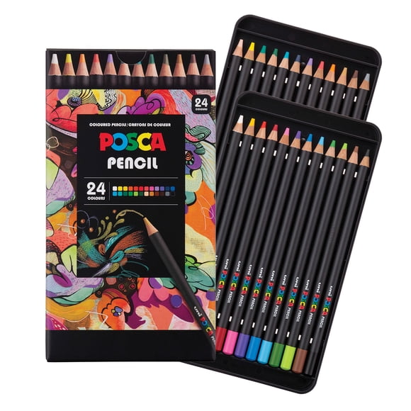 Crayons de couleur POSCA® – ensemble d’artiste à mine tendre, 24 unités – couleurs vibrantes pour le mélange, l’ombrage et l’esquisse
