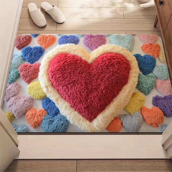 Décorations de la Saint-Valentin Indoor,Valentines Day Welcome Doormat Red and P-Ink Heart Sweet Rug Loves Indoor Outdoor Entrance Home Front Porch Rugs Decoration Supplies Heart