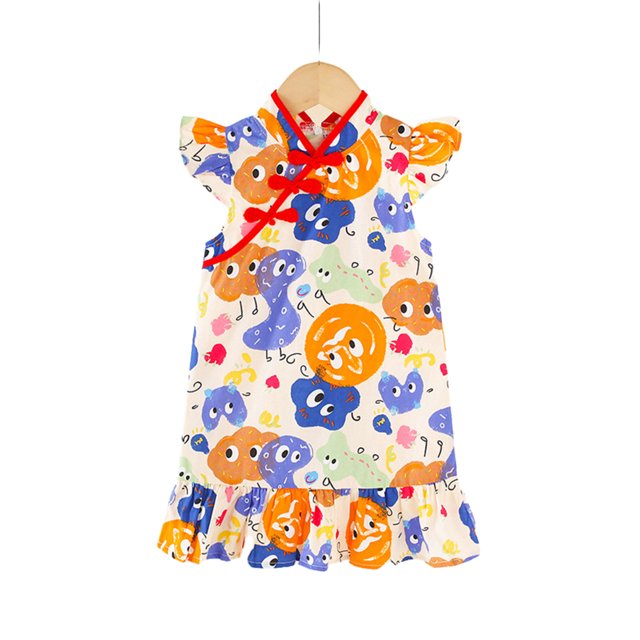 Qudderr Robe d'Été pour Filles pour Tout-Petits, Qipao Chinois Sans Manches, Robe Qipao Princesse, Robe de Fête d'Anniversaire pour 1 à 6 Ans