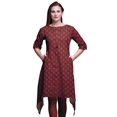 thumbnail image 1 of Bimba Hauts Damassés Rouges à Blocs Imprimés pour Femmes Kurti Asymétrique Robe d'Été pour Filles Très Grand, 1 of 6