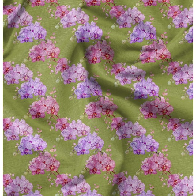 Soimoi Green Moss Georgette Fabric Leaf Floral Printed Fabric 1 Yard 42 Inch Wide