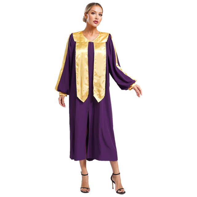 RUNQHUI Unisex Adult Choir Robe for Church Baptism V-neck Long Sleeve Christian Priest Robe Graduation Gown Costumes Purple S