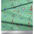 thumbnail image 2 of Soimoi Tissu Satin Modal Vert, Imprimé Nautique Yacht et Boussole de Direction, Tissu au Mètre, 42 Pouces de Large, 2 of 3