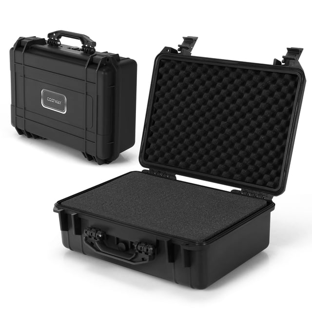 Costway Étui Rigide Polyvalent de 18,5 Pouces pour Appareil Photo avec Mousse Personnalisable, Présenté en Matériau PP Noir durable. l'Étui Présente une Conception Étanche IP66 et Antipoussière, une Mousse en Forme d'Oeuf pour l'Absorption des Chocs, et une Mousse à Tirer et à Arracher pour un Ajustement sur Mesure. Comprend une valve de Libération de Pression, des Trous Doubles pour Cadenas, et une Poignée Pliante pour la Portabilité. Convient au Rangement d'Appareils Photo, d'Électroniques, de drones et d'Autres Équipements Sensibles.