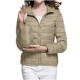 thumbnail image 1 of WRKEKC Lightweight Hooded Parka for Women, Solid Color Long Sleeve Full Zip Coat with Secure Pockets and Ribbed Cuffs, Transitional Season Layer Khaki 3XL, 1 of 7