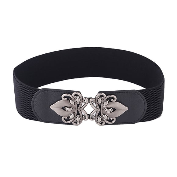 Baberdicy Belts for Women Retro Wide Waistband Elastic Stretch Dress Waist Belt Buckle Band Ladies Belt Black
